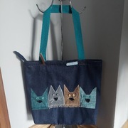 4 PIĘKNE KOTY -nowa torba torebka na zamek z dżinsu-rękodzieło hand made