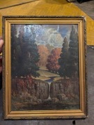 Zabytkowy obraz wodospad 26x32cm