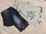 Komplet zestaw sweterek szary spodnie jeansowe 92