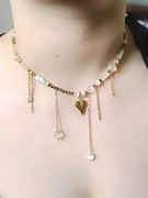 Naszyjnik Serce Stal Chirurgiczna Szklo Kryształowe Kocie Oko Handmade