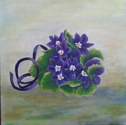 Obraz " Fiołki",akryl na płótnie (tablica),25 x 25 cm.