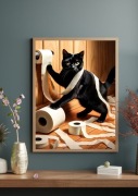 Plakat Kot czarny z papierem toaletowym 30x40cm