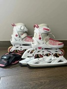 ŁYŻWO-ROLKI RÓŻOWE w zestawie wymienne łyżwy i ochraniacze na kolana