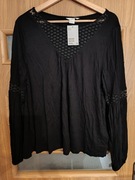 Koszulka bluzka z koronką długi rękaw kolor czarny firma H&M rozmiar M