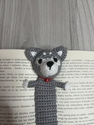 zakładka do książki piesek husky szary handmade na szydełku 