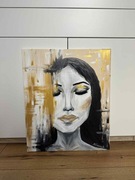 Obraz ręcznie malowany abstrakcja kobieta złoto beż akrylowy 50x60 cm 