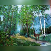 Obraz olejny -pejzaż leśny