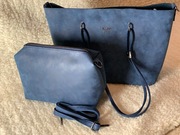 Zamszowa torba shopper, niebieska