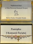 Bransoletka Pamiątka I Komunii Świętej  Opal Kwarc różowy Złoty Krzyżyk