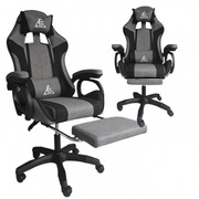 Fotel Gamingowy STRIKE Szary – Obrotowy z Podnóżkiem i Poduszką Masującą