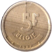 BELGIA 5 franków 1987 ,KM# 164, XF, tekst niderlandzki