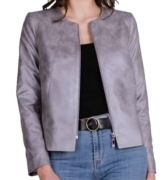 Marynarka Prosty żakiet na suwak Szary Długi rękaw Skóra EKO SZULIST 46 3XL