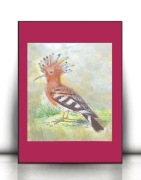 ptaszek dudek obrazek A4, vintage plakat z ptakiem