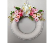 Wianek 26 cm wiosenny Do wnętrz Sesja Kwiaty żonkile peonie Rękodzieło