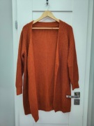 musztardowy pleciony niezapinany luźny kardigan rozmiar S