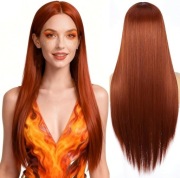 Długa prosta peruka syntetyczna, rude włosy, dł. 76 cm