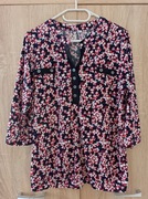 Elegancka granatowa bluzka w kwiatki rozm. 42/XL