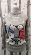 Sweter damski świąteczny 3D szary Misie przytulaki Bear Hug r. 38 M