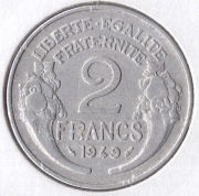 FRANCJA 2 franki 1949, KM# 886a, VF