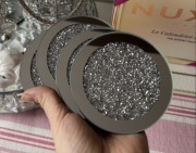 Podstawki pod napoje glamour srebrne z pirytem