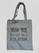 TORBA NA ZAKUPY SHOPPERKA TOTE BAG Z ZABAWNYM NAPISEM SZARA Z SUWAKIEM
