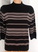 MODEST  SWETEREK  czarny Z REKAWAMI  3/4  w PASKI  POLGOLF  BLUZKA L  XL 42