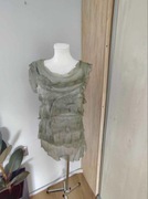 Bluzka damska zielona jedwabna z falbanami, bez rękawów, tunika M–XL