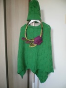 ZIELONE WEŁNIANE PONCZO CZAPKA 100%WEŁNA FILCOWANY NASZYJNIK RĘKAWICZKI  M