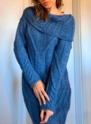 Navy blue dzianinowa sukienka z golfem z dodatkiem wełny roz. L