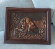 Piękny relief obraz myśliwski Pies myśliwski Aport Słonki. XXw Bavaria. 