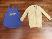 Żółty sweter / kardigan + top i kardigan w paski 134