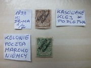 2szt. znaczki Mi 1 przedruk KOLONIE MAROKO Niemcy 1899r. CYFRY Rzesza