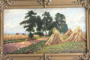 Ernst Lorenz-Murowana 1872 Pejzaż ze stogami siana