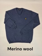 Granatowy sweter męski Lyle & Scott XXL 100% Merino Wool Smart Casual