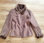 Kurtka jesienna ocieplana kożuch futro pudrowy róż brąz 40 kożuszek