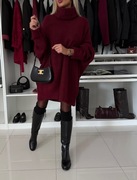 Długi sweter z golfem S M L burgund zara h&m burgundowy sukienka 