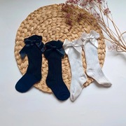 Podkolanówki 22 23 24 białe czarne z kokardką długie skarpetki ażurowe