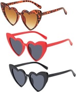 Zestaw 3 szt. damskich okularów przeciwsłonecznych serce retro kocie okczy