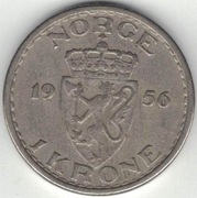 Norwegia 1 korona krone 1956 - 25 mm - nr 2