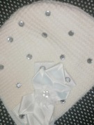 Czapka wełniana cyrkonie kokardka ecree