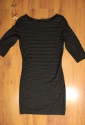 Sukienka Marc O'Polo r. 38 czarna szara w paski rękawy 3/4 bawełna 