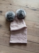 ZIMOWY komplet CZAPKA z pomponami i KOMIN z polarkiem zimowy 