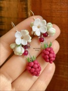 Kolczyki srebrne maliny kwiaty i owoce handmade earrings