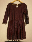 Bordowa sukienka z koronki House – wieczorowa - rozmiar L