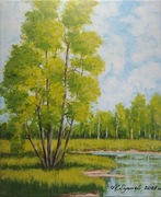 OBRAZ RĘCZNIE MALOWANY PEJZAŻ AKRYLOWY "NA PIERWSZYM PLANIE" - 24x30cm