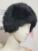 Vintage czarna czapka skóra i futro naturalne made in Italy  długi  włos