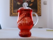 Dzbanek szklany z pokrywką czerwony z przykrywką szkło PRL  Vintage retro