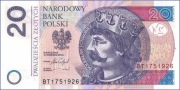 POLSKA 20 Złotych 2016 P-184 PAPIER prefix: BT 17xxxxx UNC