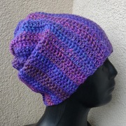 Czapka wełniana zimowa fioletowy melanż szydełko