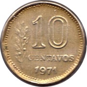 ARGENTYNA 10 centavos 1971 KM# 66, XF